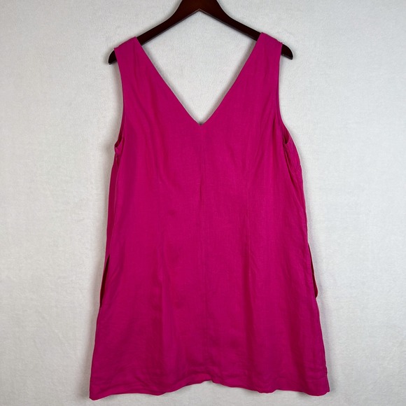 J. Crew Size Large Pink Maxine Sleeveless V Neck Linen Shift Mini Dress Pockets - Picture 6 of 12